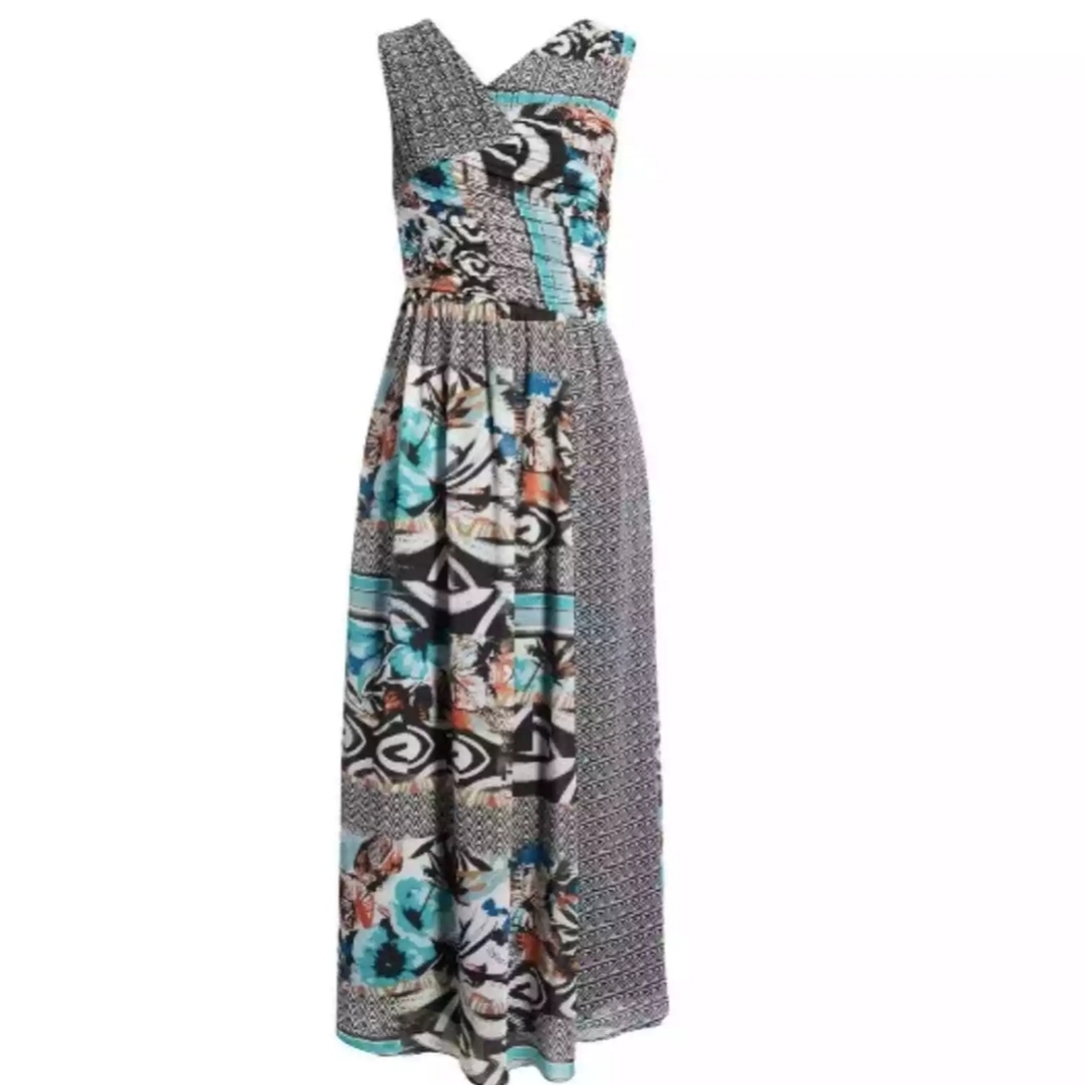 Harlyn Dress Womens Size M Mix Print MulticolorFloral Sleeveless Ruched Maxi